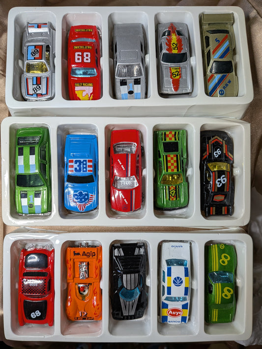 Amazing set of 15 unbranded race cars mint condition.
